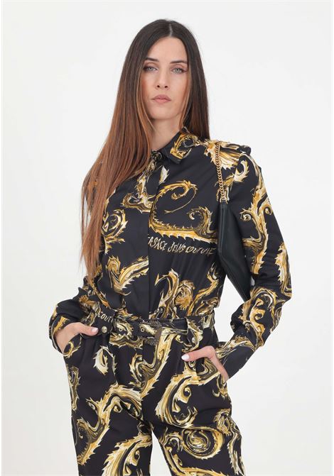 Camicia elegante nera da donna con fantasia Chromo Couture VERSACE JEANS COUTURE | 77HAL222NS508G89